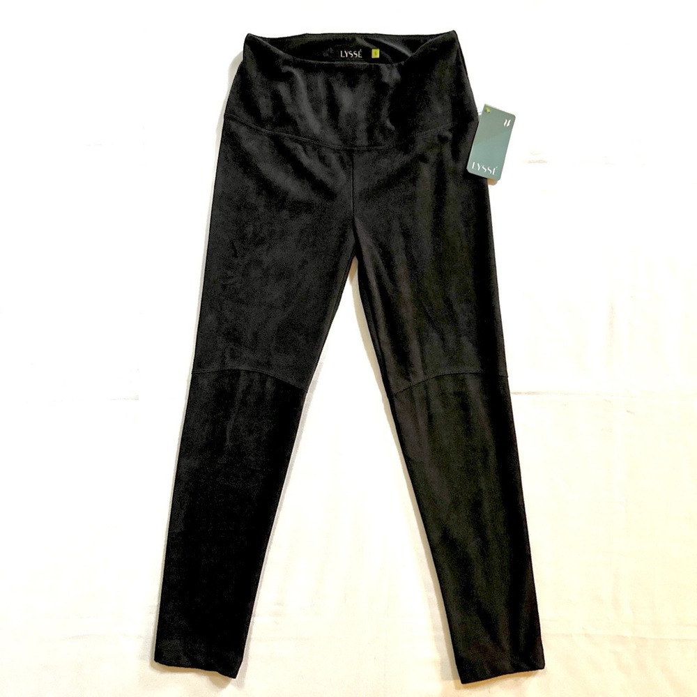 LYSSE NWT Black Faux Suede Seamed Slim Leggings Casual Pants Small High Waisted